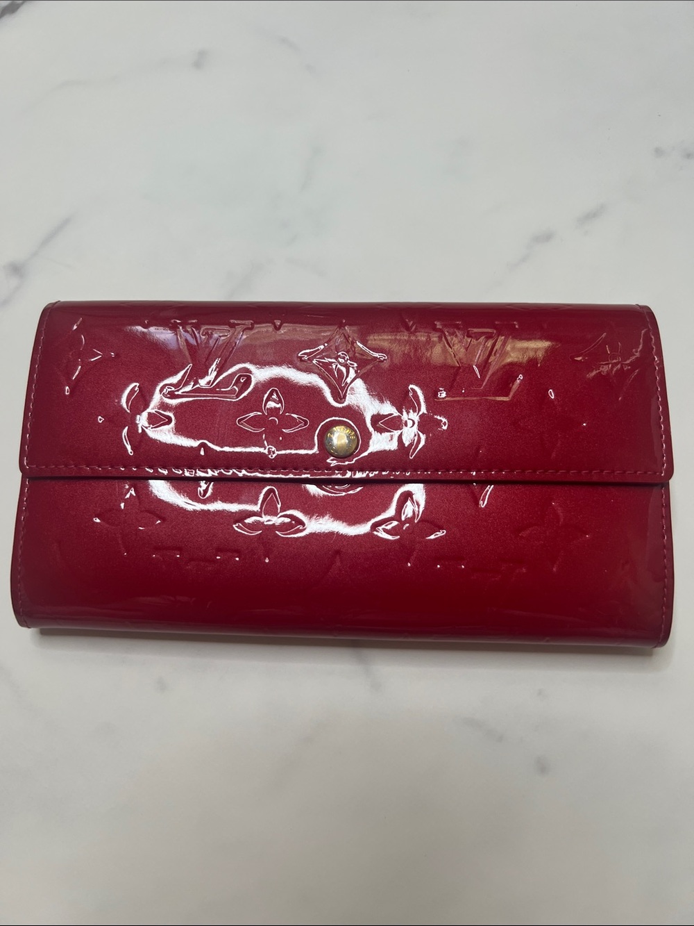 Louis Vuitton Vernis Monogram Long Wallet Red Patent Leather